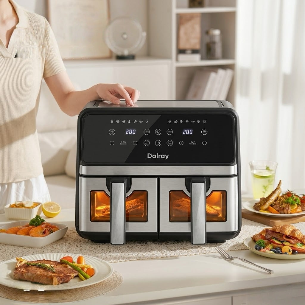 Dalray 8L Dual Air Fryer with Visible Windows – 2100W Digital Control
