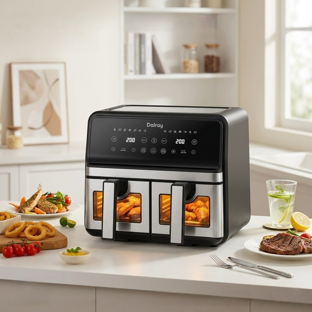 Dalray 8L Dual Air Fryer with Visible Windows – 2100W Digital Control